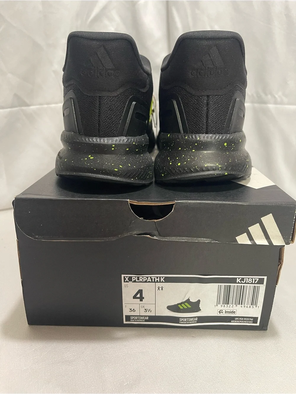 Adidas X_PLR Path K Kids Sneakers Black Volt Green Size 4 NIB KJ1817 NEW